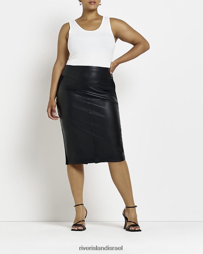 לבוש River Island בתוספת חצאית מידי מעור מלאכותי שָׁחוֹר נשים BDZ4085140