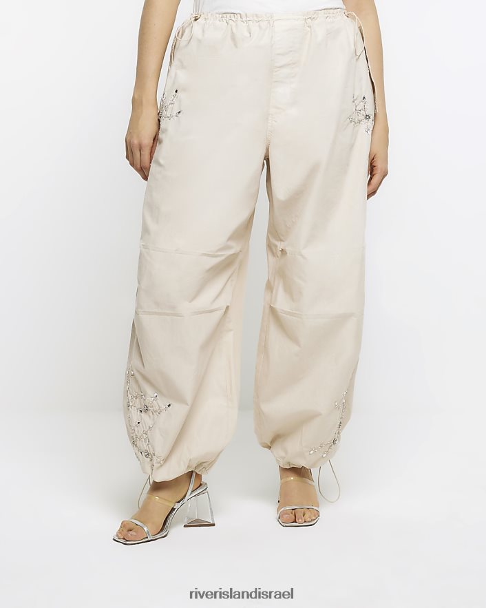 לבוש River Island בתוספת מכנסי מטען רקומים בז' נשים BDZ4085142