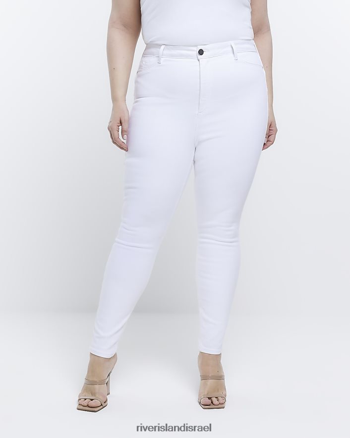 לבוש River Island בתוספת ג'ינס מחוטב בגובה בינוני לבן נשים BDZ4085157