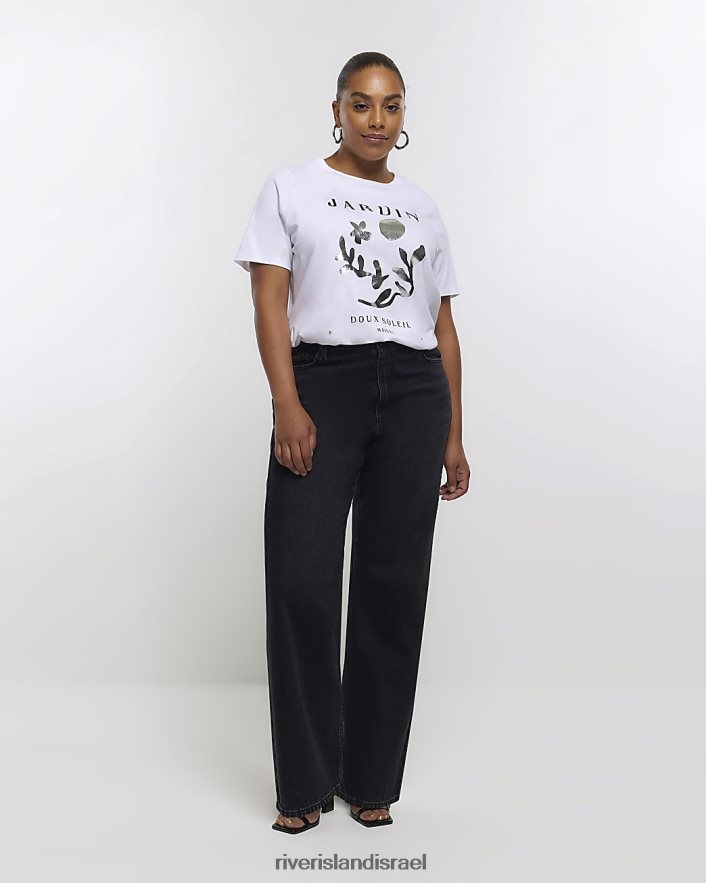 לבוש River Island בתוספת חולצת טריקו גרפית לבן נשים BDZ4085163