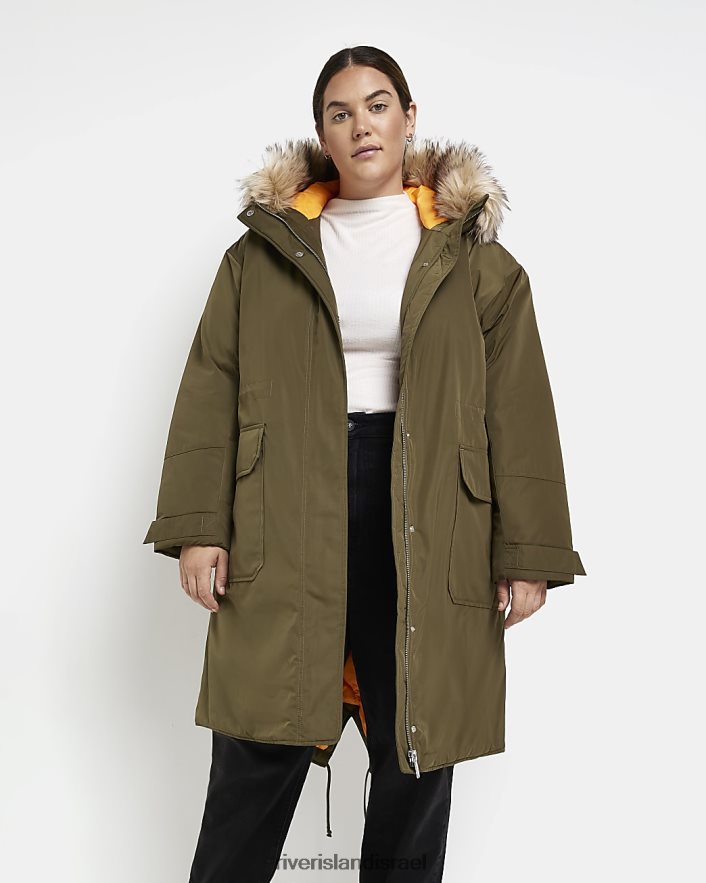 לבוש River Island בתוספת מעיל פארקה עם קפוצ'ון פרווה מלאכותית חָקִי נשים BDZ4085169