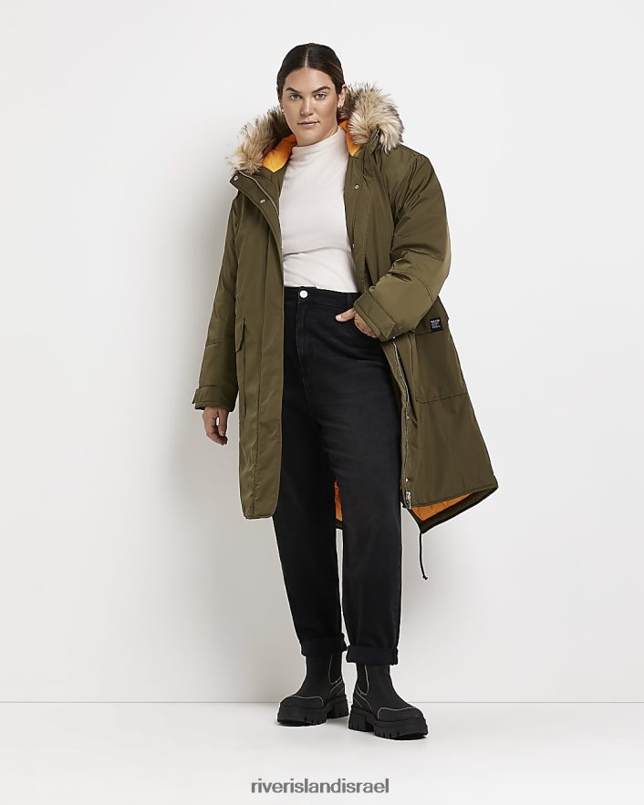 לבוש River Island בתוספת מעיל פארקה עם קפוצ'ון פרווה מלאכותית חָקִי נשים BDZ4085169