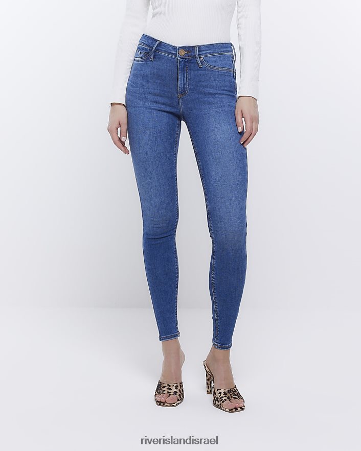 לבוש River Island מולי ג'ינס סקיני מחטב באמצע העלייה כְּחוֹל נשים BDZ408516