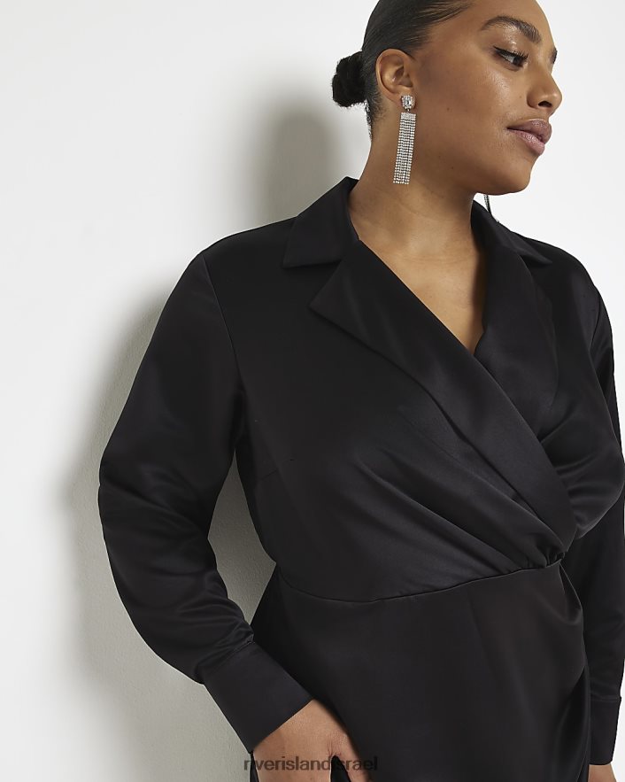 לבוש River Island שמלת מיני בלייזר מעטפת סאטן שָׁחוֹר נשים BDZ4085171