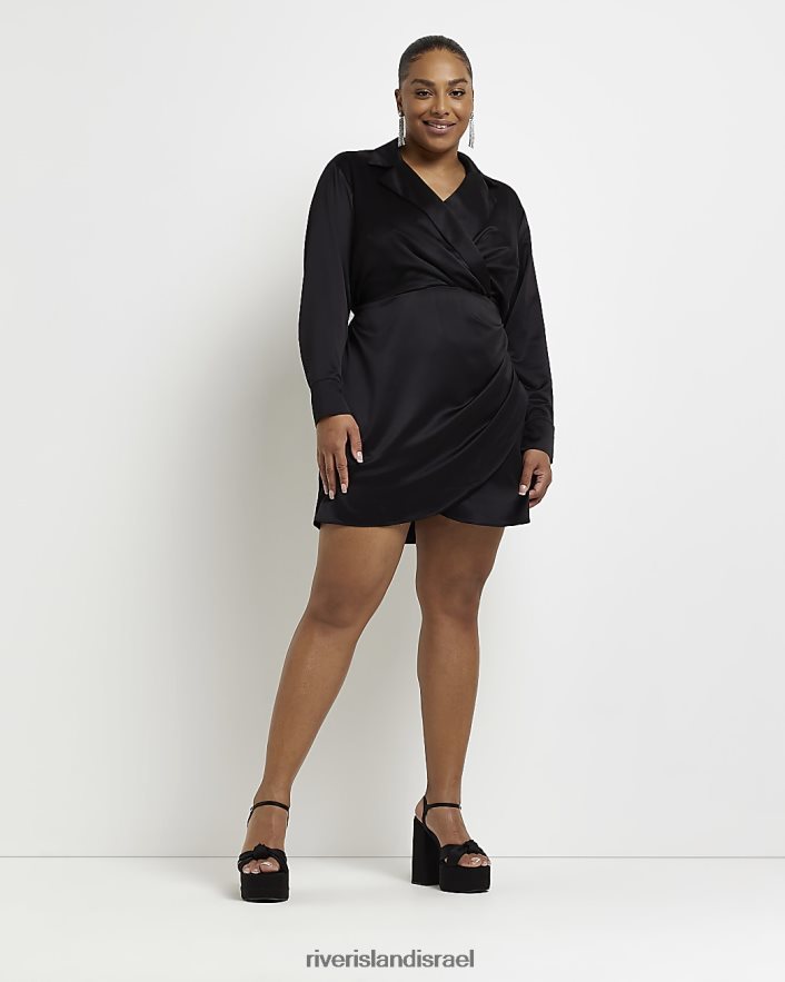 לבוש River Island שמלת מיני בלייזר מעטפת סאטן שָׁחוֹר נשים BDZ4085171