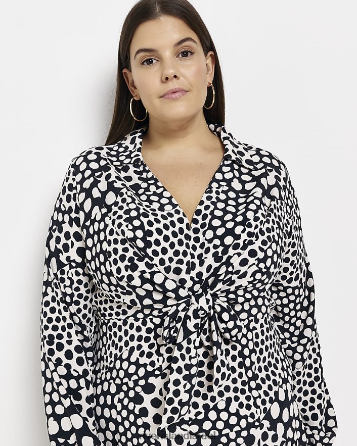 לבוש River Island בתוספת שמלת חולצת מידי עם קשר נקודתי מלפנים שָׁחוֹר נשים BDZ4085197