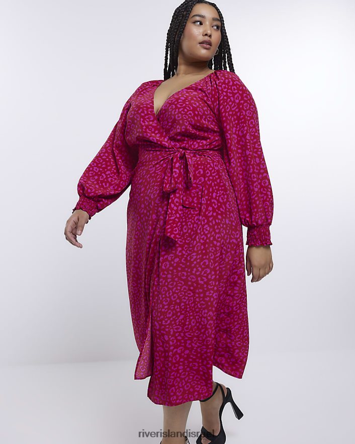לבוש River Island בתוספת שמלת מידי מעטפת בהדפס בעלי חיים וָרוֹד נשים BDZ4085200