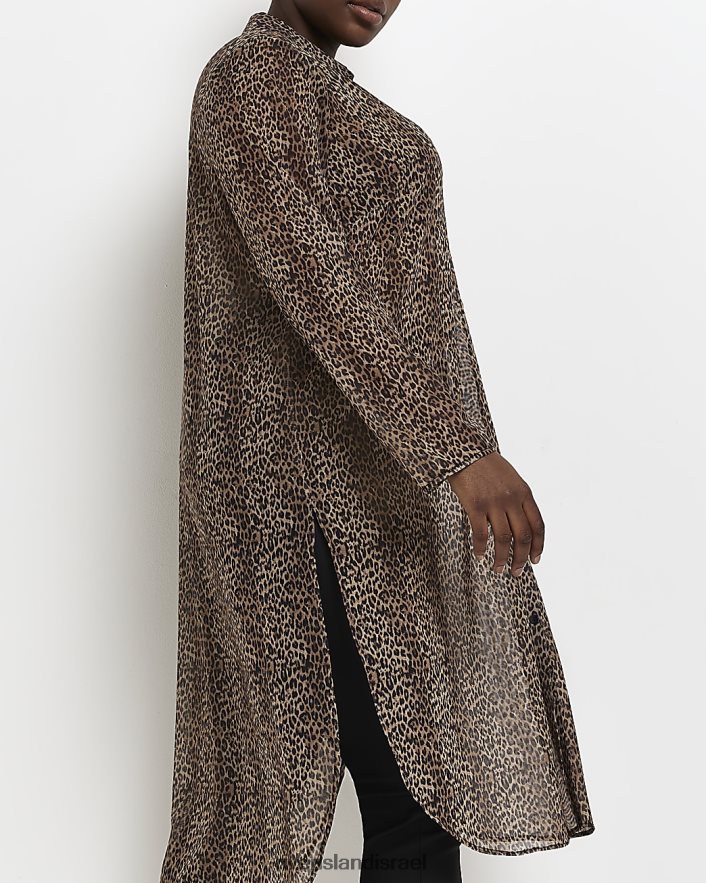 לבוש River Island בתוספת חולצת קו ארוך בהדפס בעלי חיים בז' נשים BDZ4085216