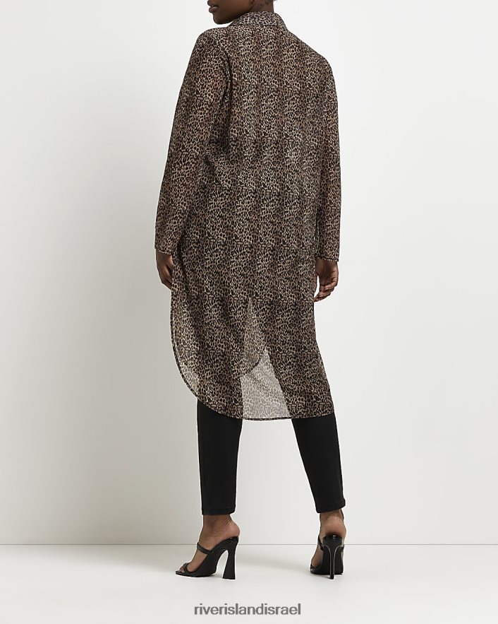 לבוש River Island בתוספת חולצת קו ארוך בהדפס בעלי חיים בז' נשים BDZ4085216