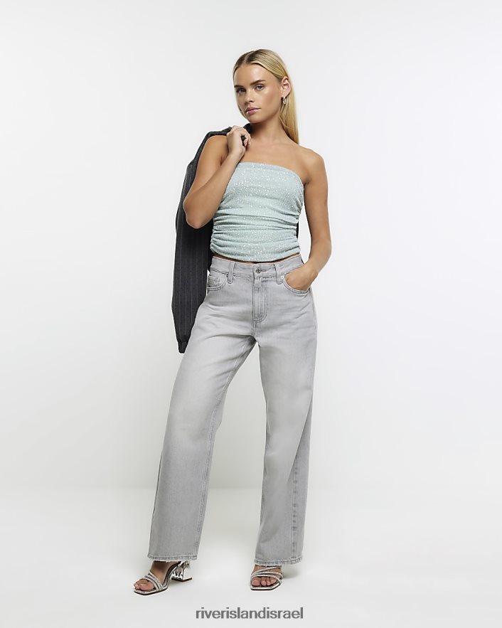 לבוש River Island טופ בנדאו נצנצים ירוק נשים BDZ4085224