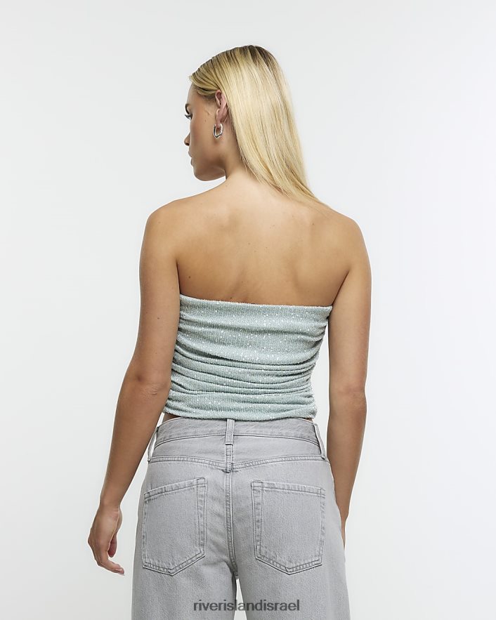 לבוש River Island טופ בנדאו נצנצים ירוק נשים BDZ4085224