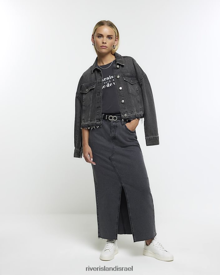 לבוש River Island חצאית מקסי דנים קטנה אפור נשים BDZ4085226