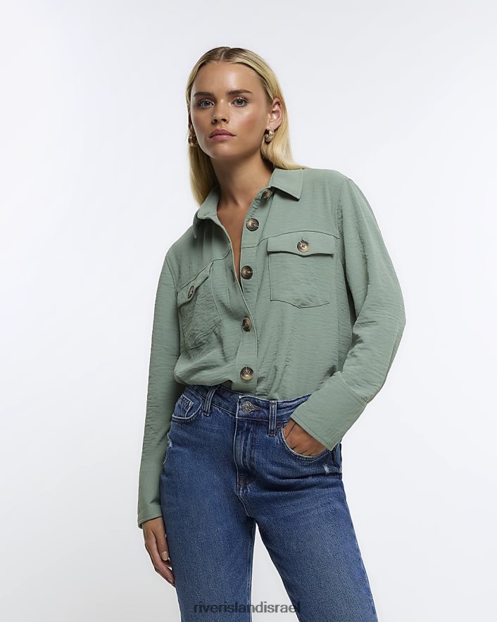 לבוש River Island חולצה עם מרקם קטן ירוק נשים BDZ4085229
