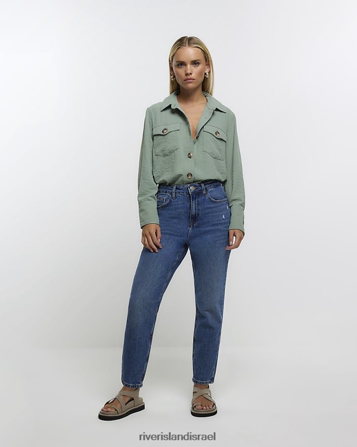 לבוש River Island חולצה עם מרקם קטן ירוק נשים BDZ4085229