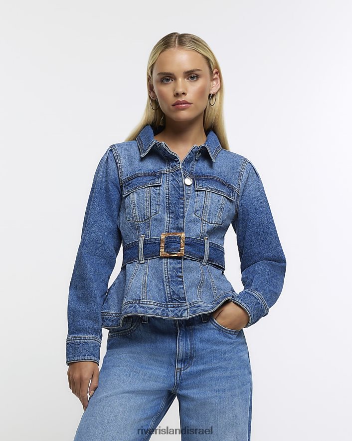 לבוש River Island ז'קט ג'ינס עם חגורה קטנה כְּחוֹל נשים BDZ4085232