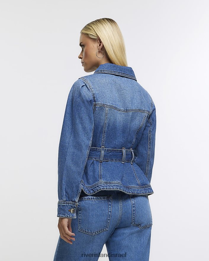 לבוש River Island ז'קט ג'ינס עם חגורה קטנה כְּחוֹל נשים BDZ4085232