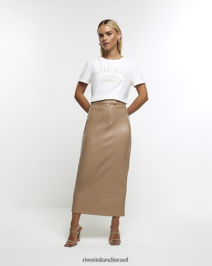 לבוש River Island חצאית מידי דמוי עור קטנה חום נשים BDZ4085233