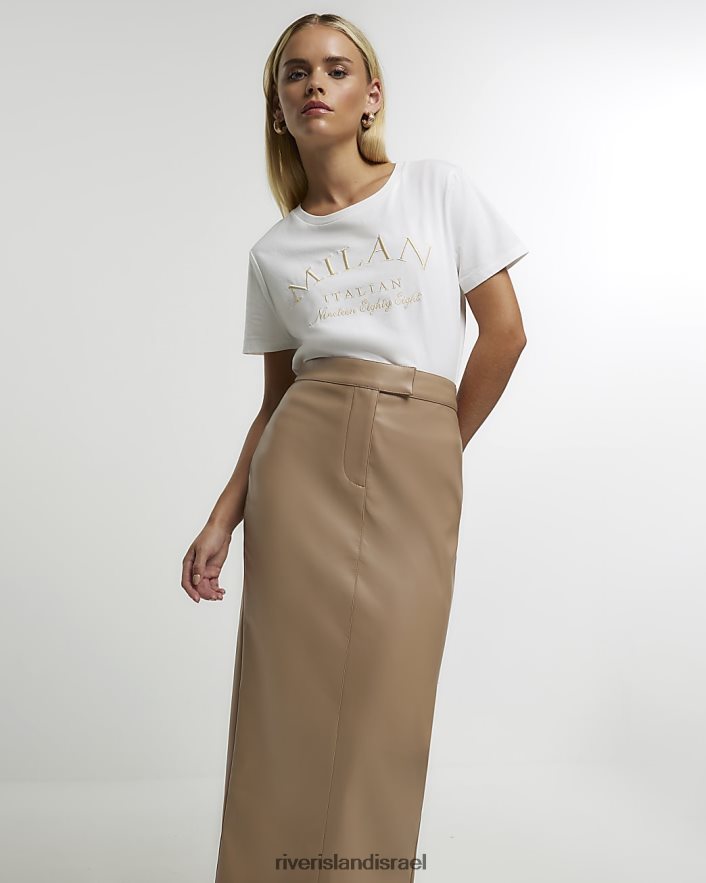 לבוש River Island חצאית מידי דמוי עור קטנה חום נשים BDZ4085233