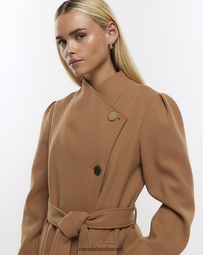 לבוש River Island מעיל מעטפת עם חגורה קטנה חום נשים BDZ4085238