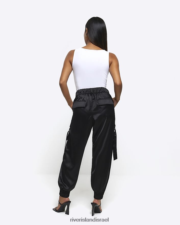 לבוש River Island מכנסי קרגו קטנטנים עם חפת סאטן שָׁחוֹר נשים BDZ4085240