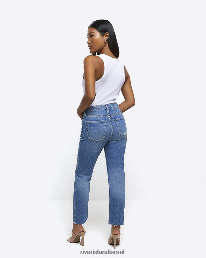 לבוש River Island ג'ינס קטנטן דק ישר עם קרעים כְּחוֹל נשים BDZ4085248