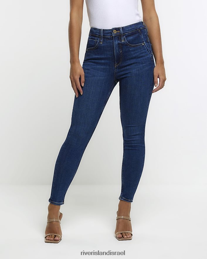 לבוש River Island סקיני ג'ינס קטנטן בגזרה גבוהה כְּחוֹל נשים BDZ4085254