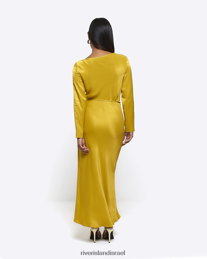 לבוש River Island שמלת מקסי סאטן קטנה מסאטן צהוב נשים BDZ4085255