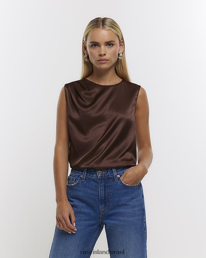 לבוש River Island עליונית סאטן קטנה ללא שרוולים חום נשים BDZ4085256