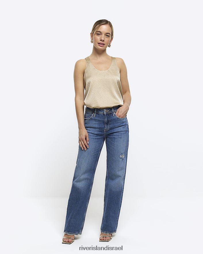 לבוש River Island טופ צווארון סאטן קטן זהב נשים BDZ4085262