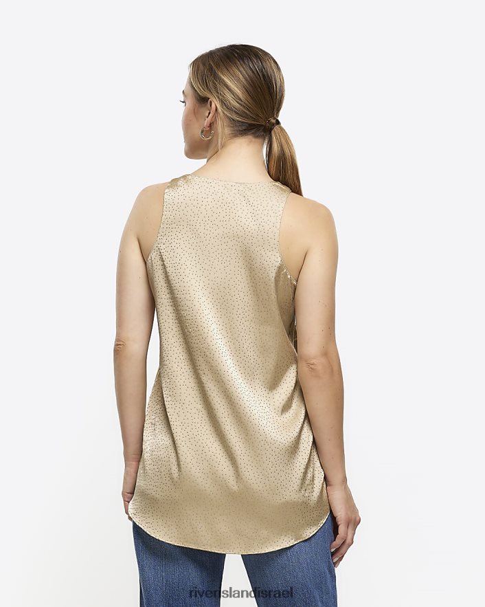 לבוש River Island טופ צווארון סאטן קטן זהב נשים BDZ4085262