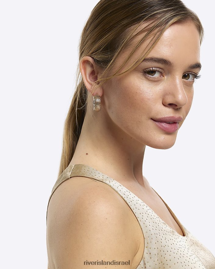 לבוש River Island טופ צווארון סאטן קטן זהב נשים BDZ4085262