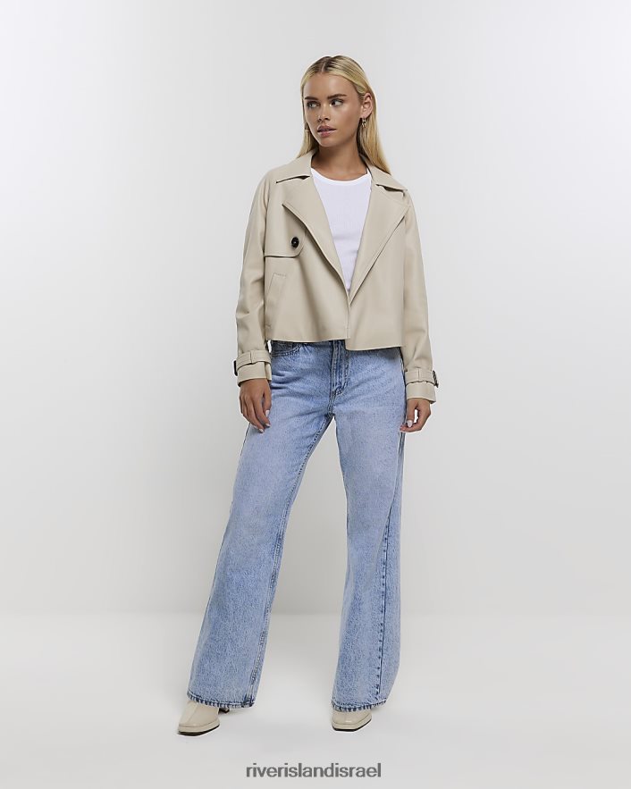 לבוש River Island מעיל טרנץ' קטן מעור מלאכותי קרם נשים BDZ4085266