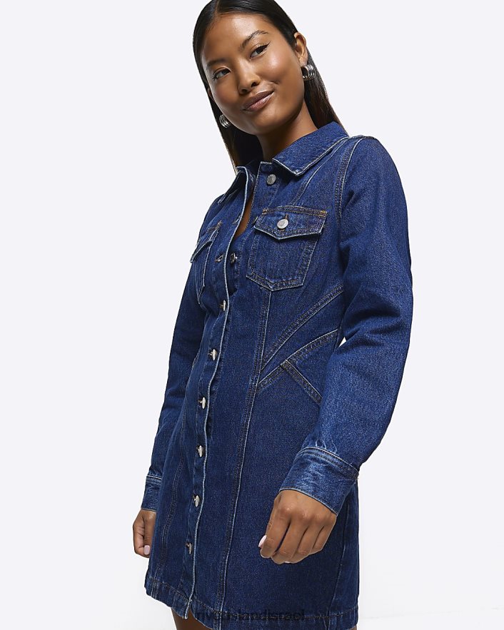 לבוש River Island שמלת מיני ג'ינס בתפר קטן כְּחוֹל נשים BDZ4085267