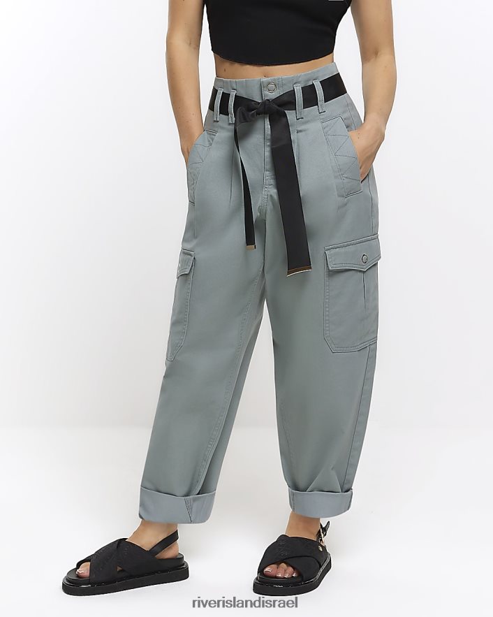 לבוש River Island מכנסי מטען עם חגורת נייר קטנה כְּחוֹל נשים BDZ4085273