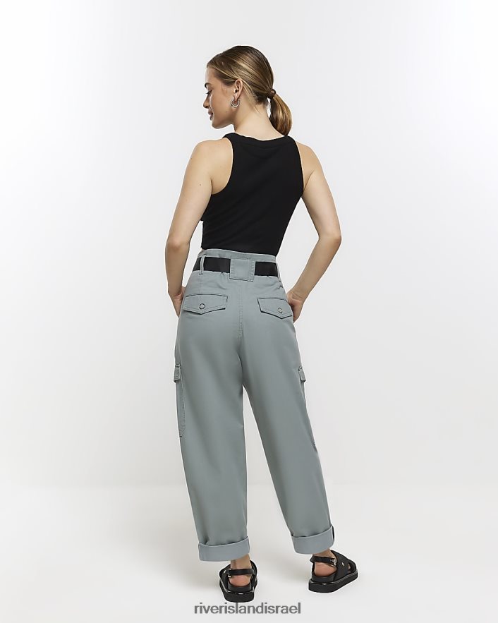 לבוש River Island מכנסי מטען עם חגורת נייר קטנה כְּחוֹל נשים BDZ4085273