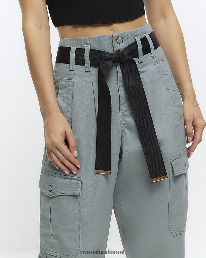 לבוש River Island מכנסי מטען עם חגורת נייר קטנה כְּחוֹל נשים BDZ4085273