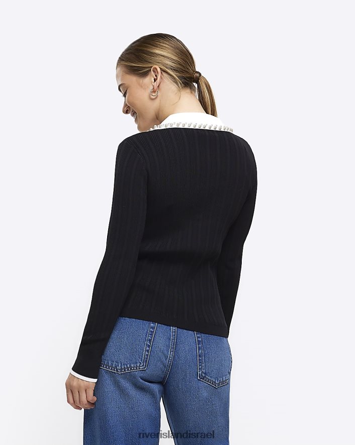 לבוש River Island מגשר עם צווארון פנינה קטן סרוג שָׁחוֹר נשים BDZ4085274