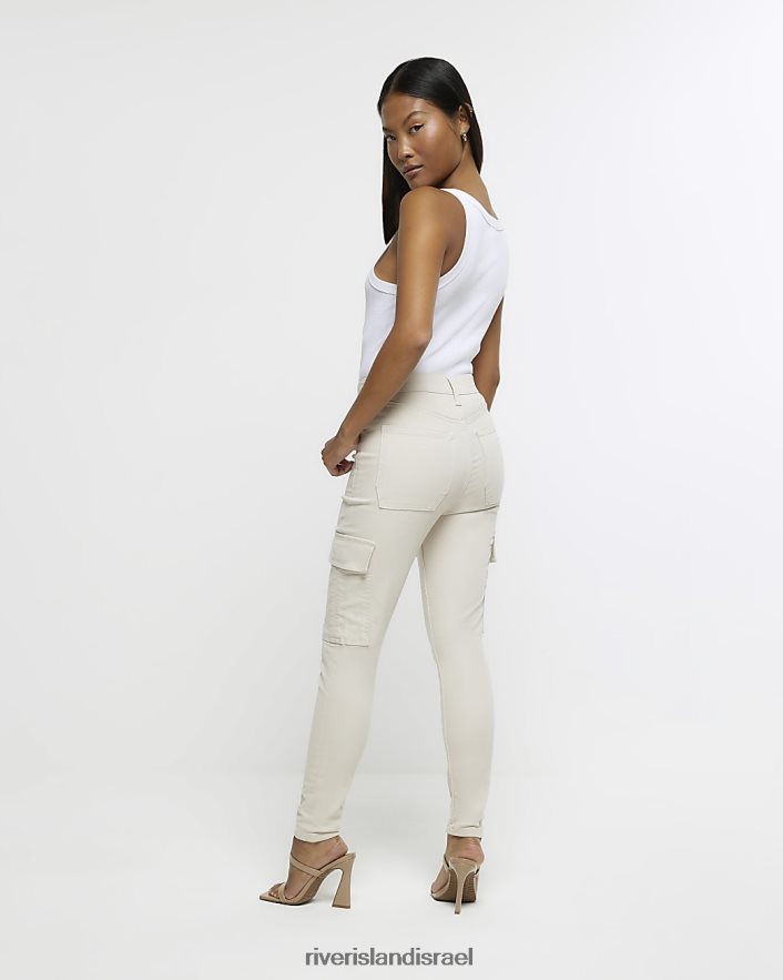 לבוש River Island ג'ינס סקיני קרגו קטן בגזרה גבוהה בז' נשים BDZ4085279