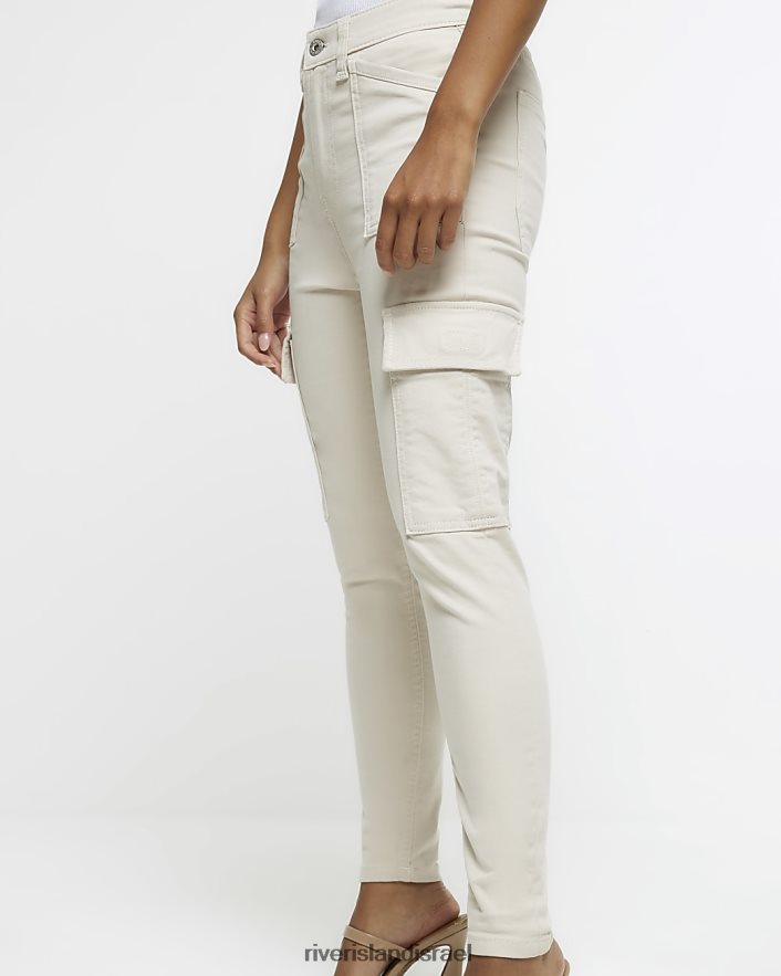 לבוש River Island ג'ינס סקיני קרגו קטן בגזרה גבוהה בז' נשים BDZ4085279