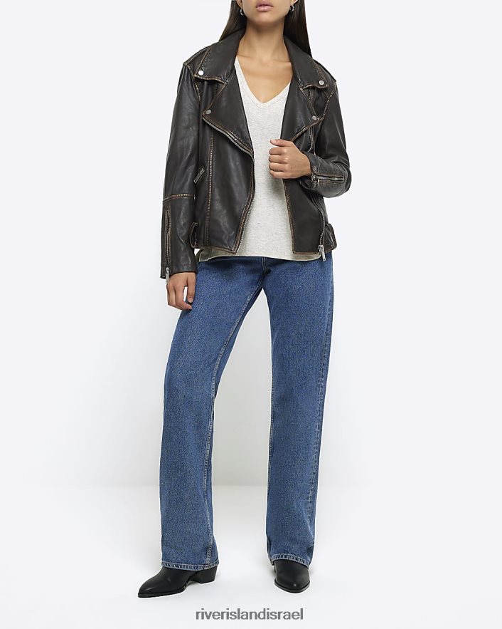 לבוש River Island חלק עליון עם שרוול ארוך בז' נשים BDZ408527