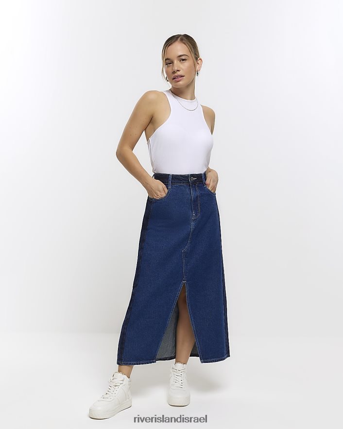 לבוש River Island חצאית מקסי ג'ינס קטנה עם עבודת טלאים כְּחוֹל נשים BDZ4085283