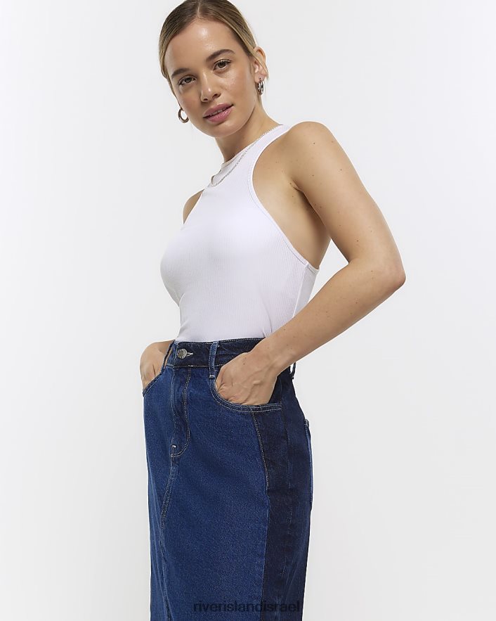 לבוש River Island חצאית מקסי ג'ינס קטנה עם עבודת טלאים כְּחוֹל נשים BDZ4085283