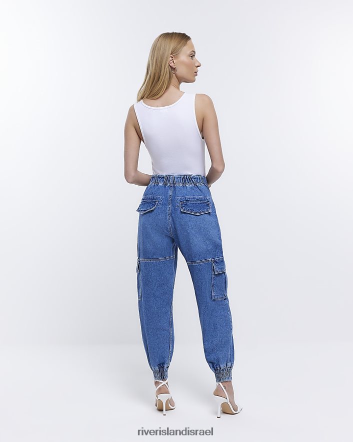 לבוש River Island ג'ינס מטען קטן בגזרה גבוהה כְּחוֹל נשים BDZ4085292