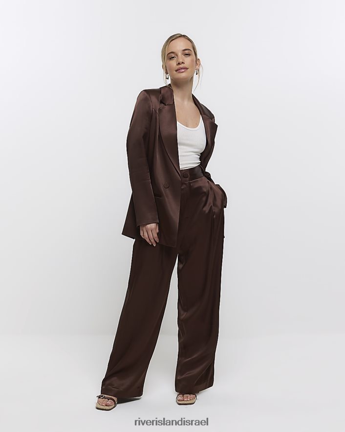 לבוש River Island מכנסיים רחבים מסאטן קטנים חום נשים BDZ4085293