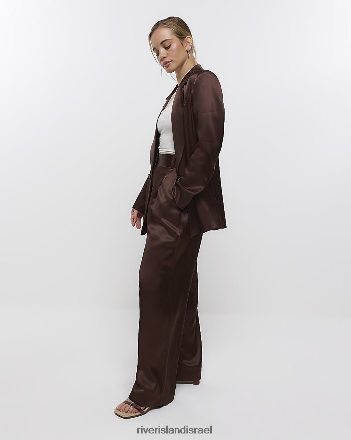 לבוש River Island מכנסיים רחבים מסאטן קטנים חום נשים BDZ4085293