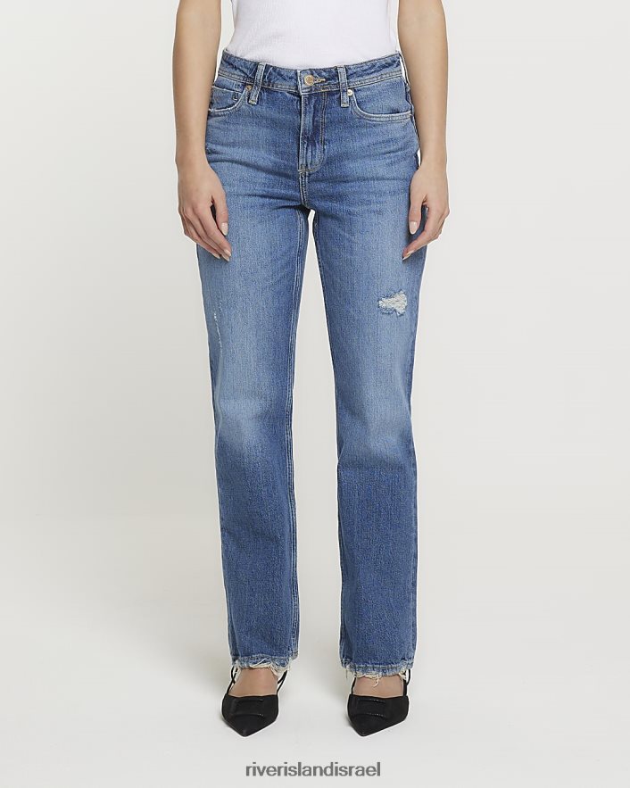 לבוש River Island ג'ינס קטנטן עם רגליים ישרות בינוניות כְּחוֹל נשים BDZ4085294