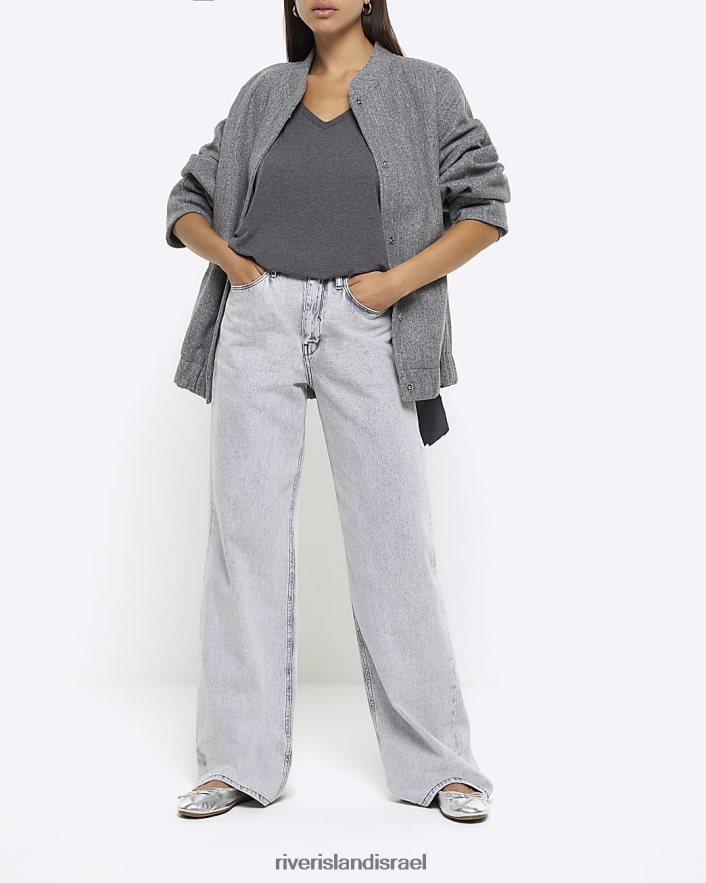 לבוש River Island חלק עליון עם שרוול ארוך אפור נשים BDZ408529