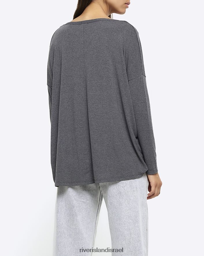 לבוש River Island חלק עליון עם שרוול ארוך אפור נשים BDZ408529