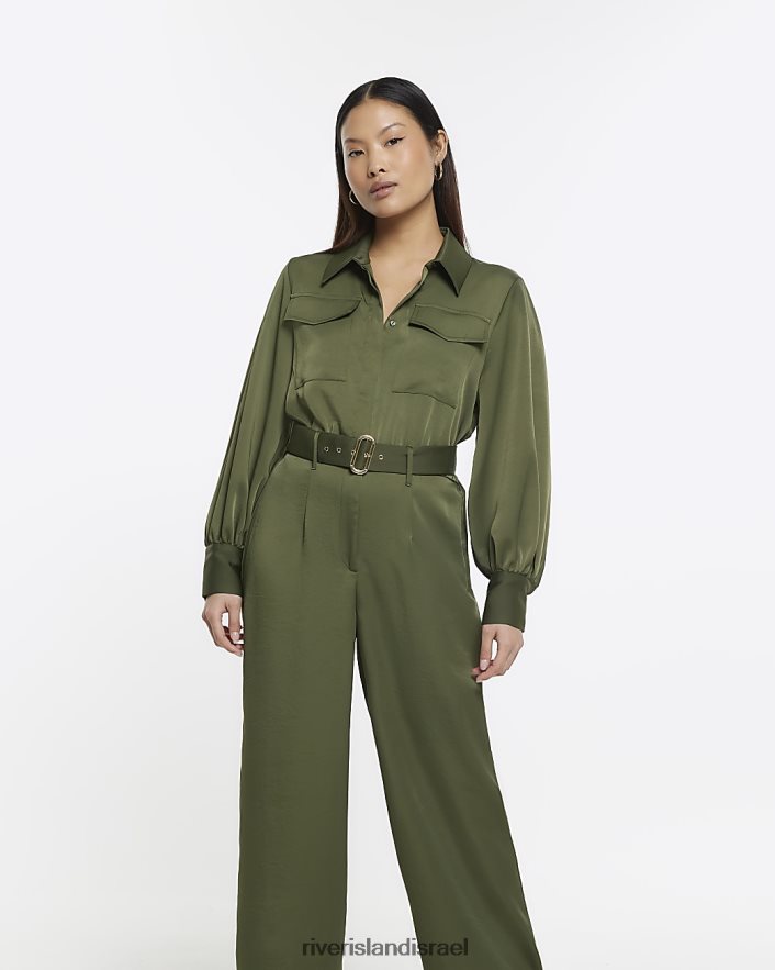 לבוש River Island סרבל רגליים רחב עם חגורה קטנה חָקִי נשים BDZ4085309