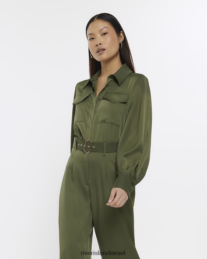 לבוש River Island סרבל רגליים רחב עם חגורה קטנה חָקִי נשים BDZ4085309